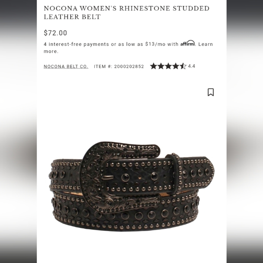 NWOT Nocona Belt Co Size Large Black Studded Rhinestone Leather Belt